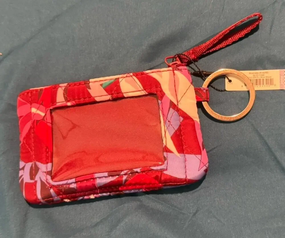 Vera Bradley Zip ID Case Bow Show Key Ring Wallet Cotton 5x3 New with Tags